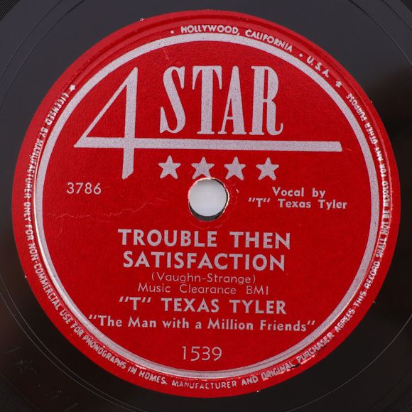 T. Texas Tyler Trouble Then Satisfaction / Solitaire 1950 10" 78 rpm Record 1539 - Picture 1 of 16